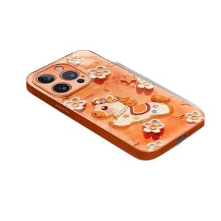 2026 Năm Ngựa Hydrogel Thích Hợp Cho 17 Vỏ Điện Thoại iPhone16PROMAX Năm Mới Màu Cam Dây Buộc
