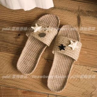 Giảm giá hấp dẫn!Phong cách thích hợp độc quyền ~ Nút dễ thương Vỏ sao biển Nhật Bản Dép vải lanh ống hút phong cách mới Dép xỏ ngón bán chạy