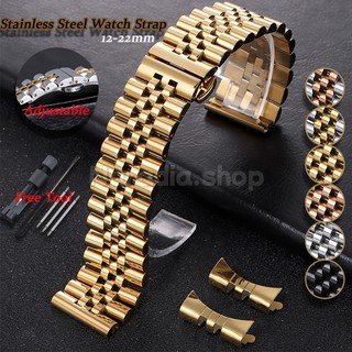 12-22mm Thép Không Gỉ Dây Đeo Đồng Hồ Cho Doanh Nghiệp 5 Hạt Cong Đầu Kim Loại Dây Đeo Đồng Hồ Nam Nữ Thay Thế Đồng Hồ Đeo Tay Dây Đeo Tay