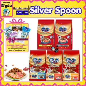 Hạt Cho Mèo Silver Spoon Unicharm 800g - 1kg Nội Địa Nhật Bản Đủ Vị Gà Cá Ngừ Và Dòng Giảm Nôn Trớ