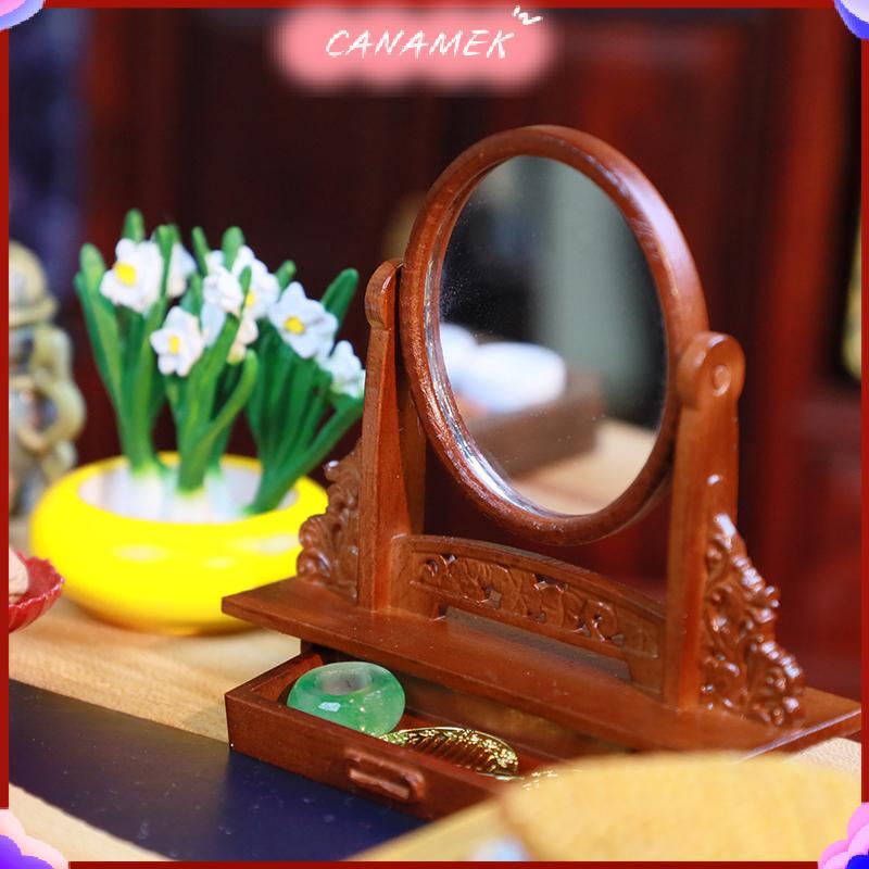 CANAMEK 1 Bộ Nhà Búp Bê Thu Nhỏ Bàn Vanity Bằng Gỗ + Bộ Trang Sức Có Gương Trang Điểm Bàn Trang Điểm Cho Phòng Ngủ CSF