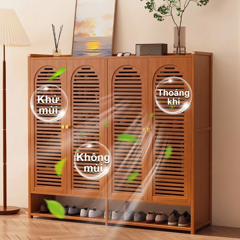 Tủ Giày Gỗ Thông Gió Tự Nhiên Cửa Lá Sách Hình Vòm - Bảo Vệ Giày Khỏi Ẩm Mốc Cho Vùng Khí Hậu Nồm