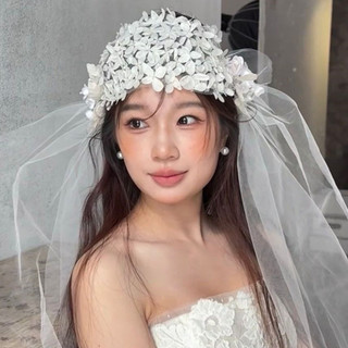 Băng đô handmade phong cách Retro với nửa vòng hoa trắng
