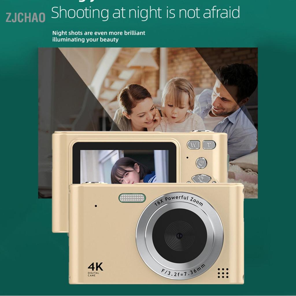 zjchao Máy ảnh kỹ thuật số 4K Máy quay video 48MP Màn hình 2,4 inch Zoom 16X Chống rung Nhận diện khuôn mặt Hiệu ứng làm đẹp Chuyển động Pin flash tích hợp