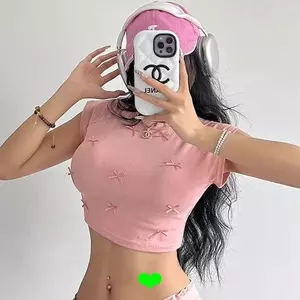 Gợi Cảm Nơ Ngọt Ngào Nơ Chặt Tay Áo Thun Nữ Crop Ngắn Top