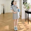 Váy bà bầu hai mảnh cổ áo polo màu đối lập, thoáng mát cho mùa hè