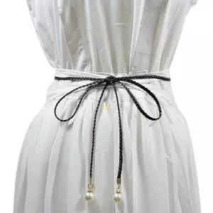Braided Waist Rope Summer Female Belt White Pearl Decors Colorful Knot Thin Belt