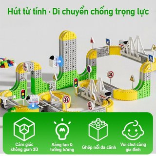 Đường ray từ tính xe lửa – Lắp ráp 3D STEM–Tàu chạy tự động, nhựa ABS an toàn–phát triển tư duy– Đồ chơi giáo dục cho bé
