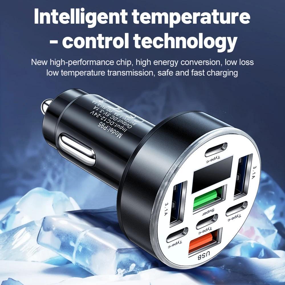 Ổ cắm sạc ô tô 8 trong 1 Bộ chuyển đổi nguồn sạc nhanh PD / QC / SCP Bộ sạc nhẹ thuốc lá ô tô với đèn LED Vôn kế kỹ thuật số