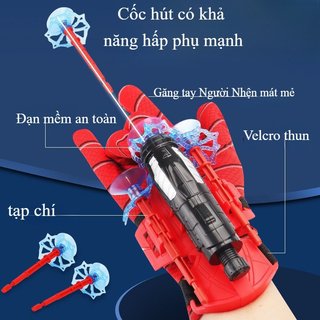 Găng tay bắn tơ người nhện – 3 giác hút, dây đeo tay – Bắn tơ bằng cách kéo, hút vào bề mặt – Đồ chơi nhập vai, vận động