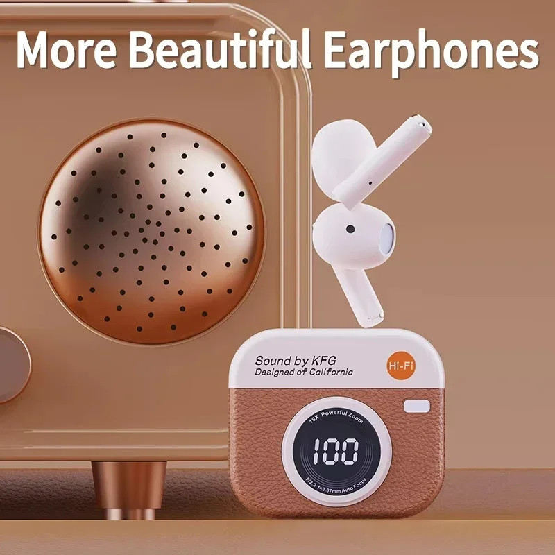 Tai nghe Senbenbao X12 Pro Tai nghe Bluetooth Thiết kế máy ảnh độc đáo có kết thúc bằng da ENC Gọi khử tiếng ồn Âm thanh nổi IPX5 Chống thấm nước cho thể thao