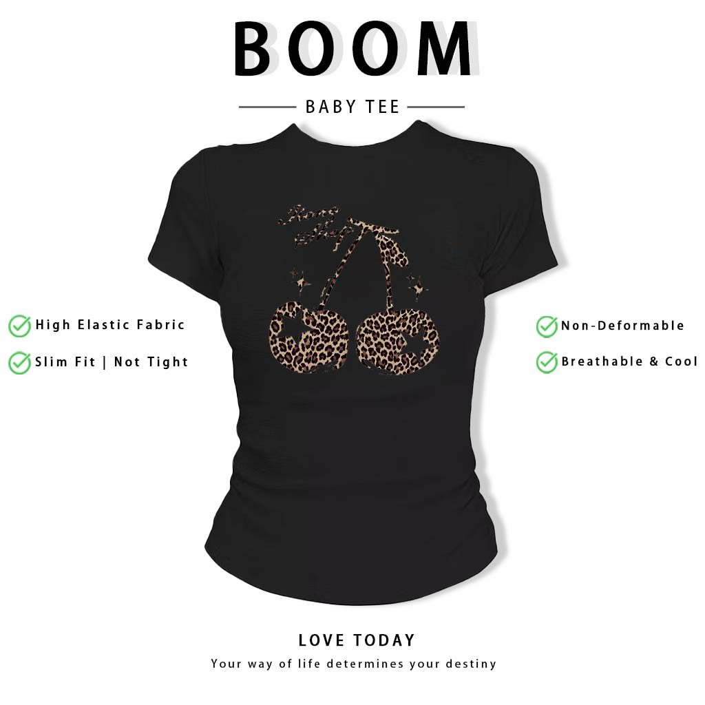 BOOM Áo Baby Tee Nữ Cotton Ôm Body-Áo Thun Ngắn Tay Y2K In Hình PhongCách Mùa Hè, Cổ Tròn Hàng Đầucách hàn quốc phongQ48