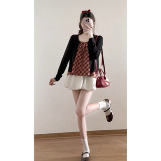 Set áo 2 dây kẻ kèm áo cardigan dài tay phong cách Hàn Quốc, Set áo kẻ Tiểu Thư Siêu Xinh