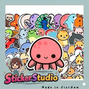Set 60 Sticker Động Vật Cute Cho Bé Chống Nước Dán Laptop Vali Mũ Bảo Hiểm