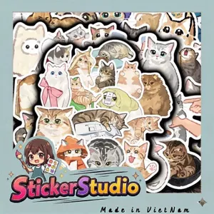Set 100 Sticker Mèo Thực Tế - Đề Can Vinyl Chống Nước Dán Laptop Vali Mũ Bảo Hiểm Sổ Tay