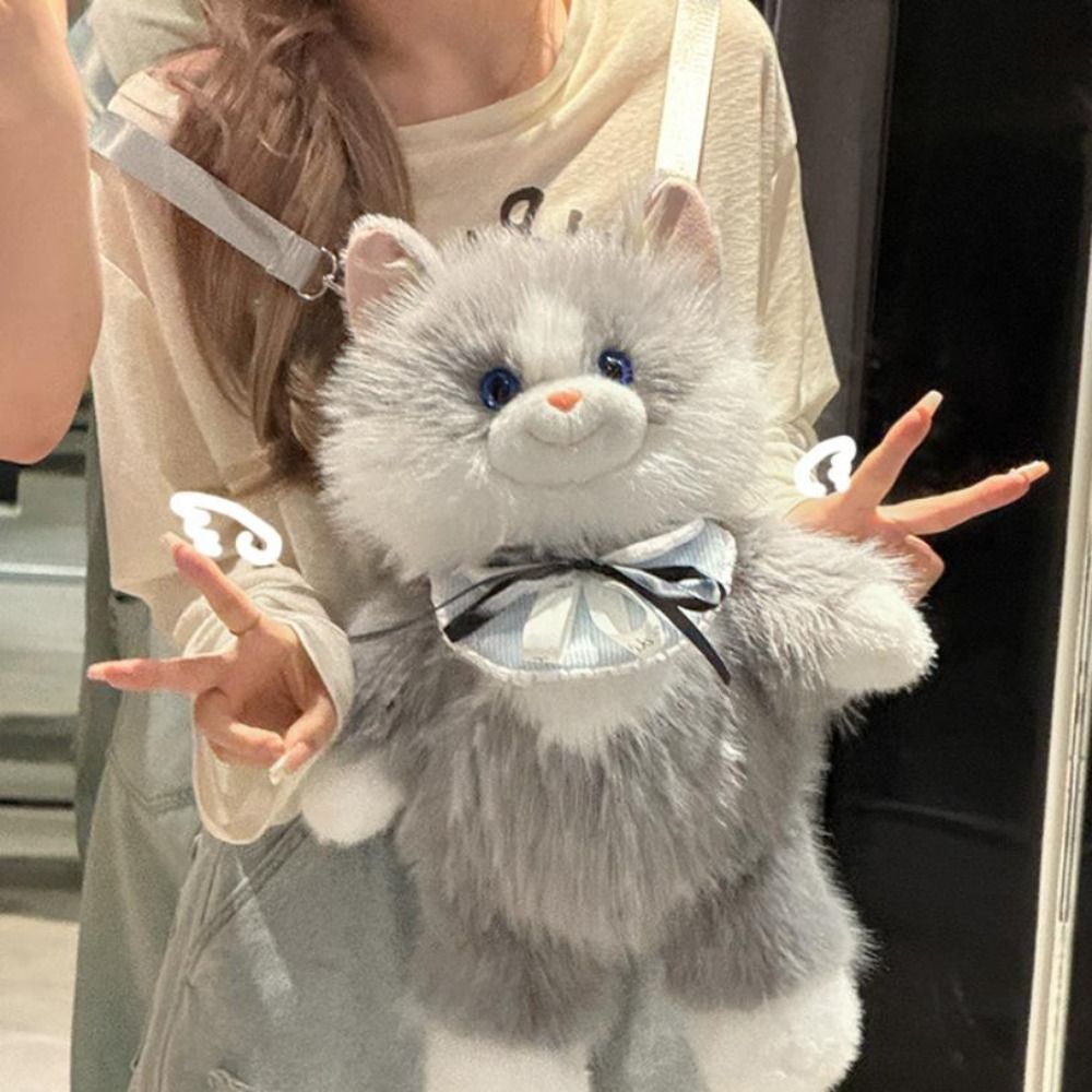 KANGN Mô Phỏng Ba Lô Mèo Sang Trọng, Ba Lô Ragdoll Sang Trọng Dung Tích Nhỏ Mềm Mại, Kawaii Hoạt Hình Dễ Thương Con Rối Túi Đeo Vai Mèo Lưu Trữ Du Lịch
