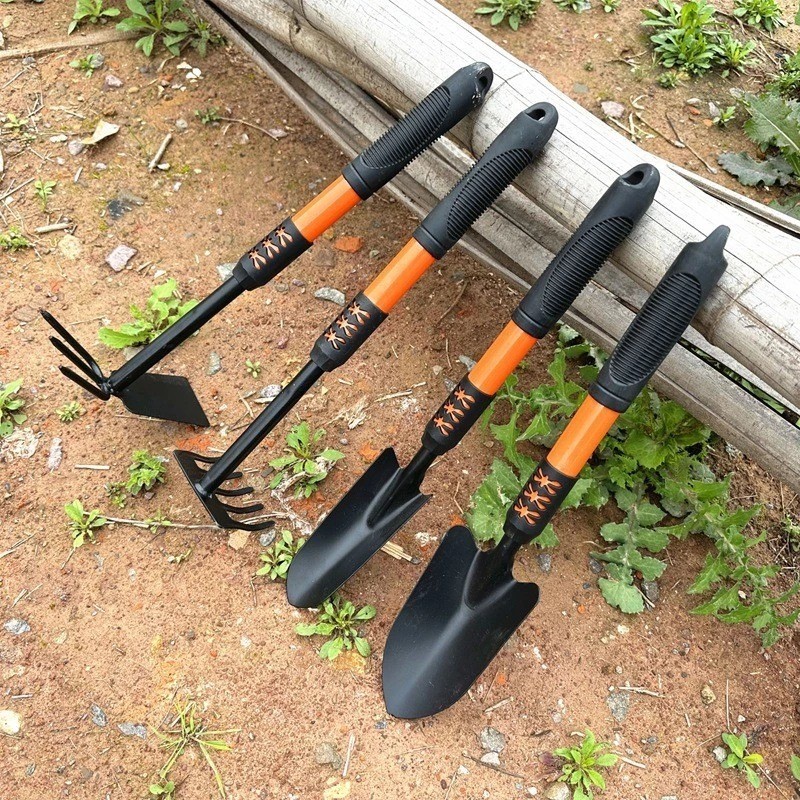 Bộ 4 món dụng cụ làm vườn tay cầm bọc cao su chắc chắn, siêu tiện dụng Dụng cụ Làm Vườn Trồng Cây