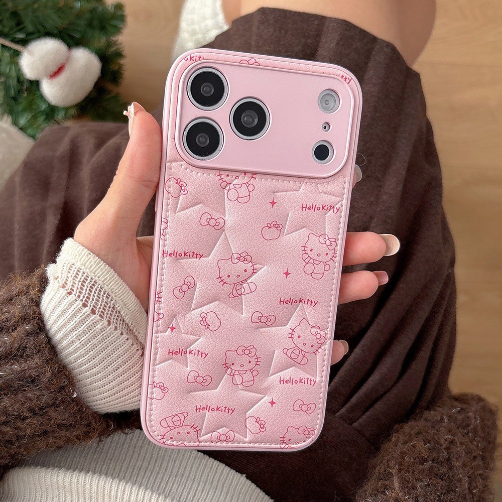 Ốp điện thoại da dập nổi Cat Star cho iPhone 17 Pro Max 16 15 14 Vỏ bảo vệ chống sốc