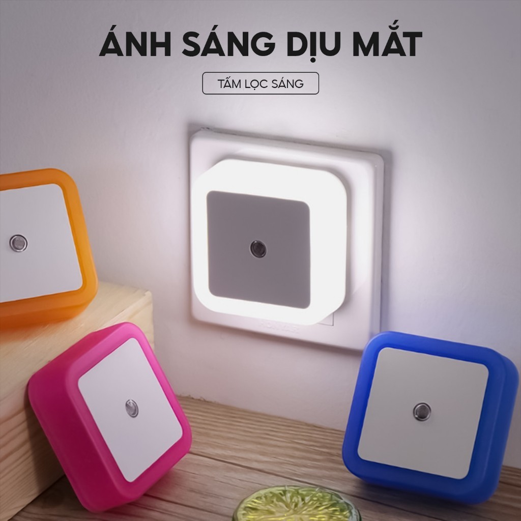 Đèn LED ngủ cảm biến ánh sáng hình vuông, tự động bật sáng ban đêm, đèn ngủ tiết kiệm điện, dịu mắt