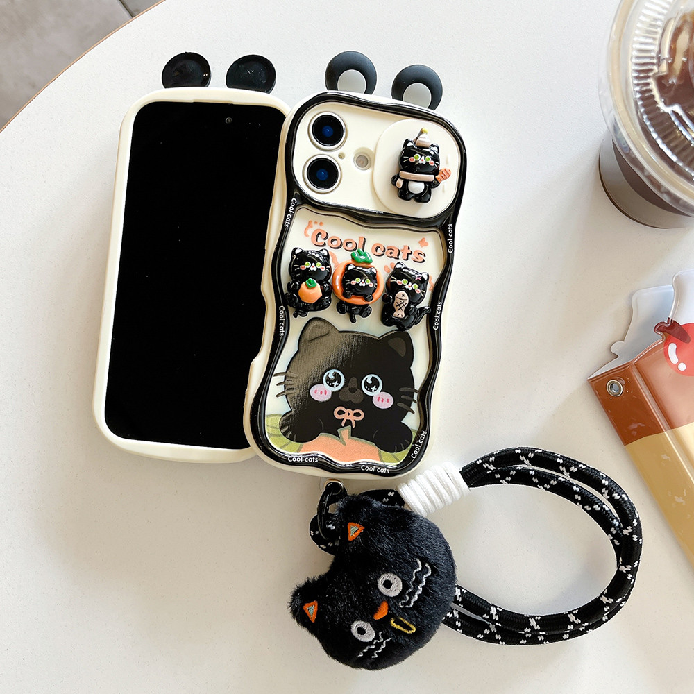 Ốp điện thoại cửa sổ trượt dây buộc mèo màu cam 3D cho iPhone 17 Pro Max 16 Plus 15 14 13 12 11 Vỏ bảo vệ chống sốc