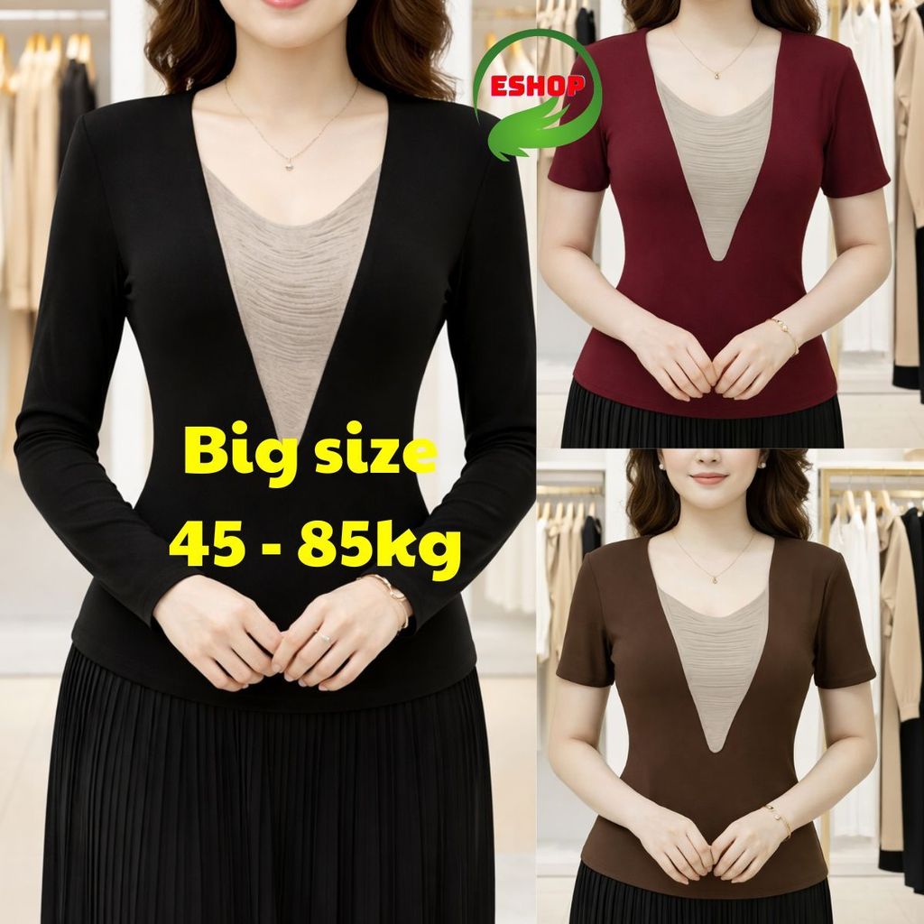Áo Kiểu Nữ Đẹp Cổ V Tay Ngắn Đính Cườm Co Giãn Bigsize ESHOP - Áo Thun Nữ Ôm Body Sang Chảnh MS567