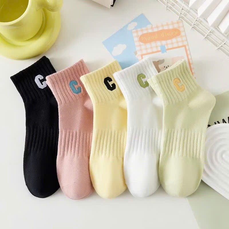 Packs 5 Đôi Tất Chữ C Cổ Ngắn 5 Màu Chất Vải Cotton Mềm Mại Thoáng Khí