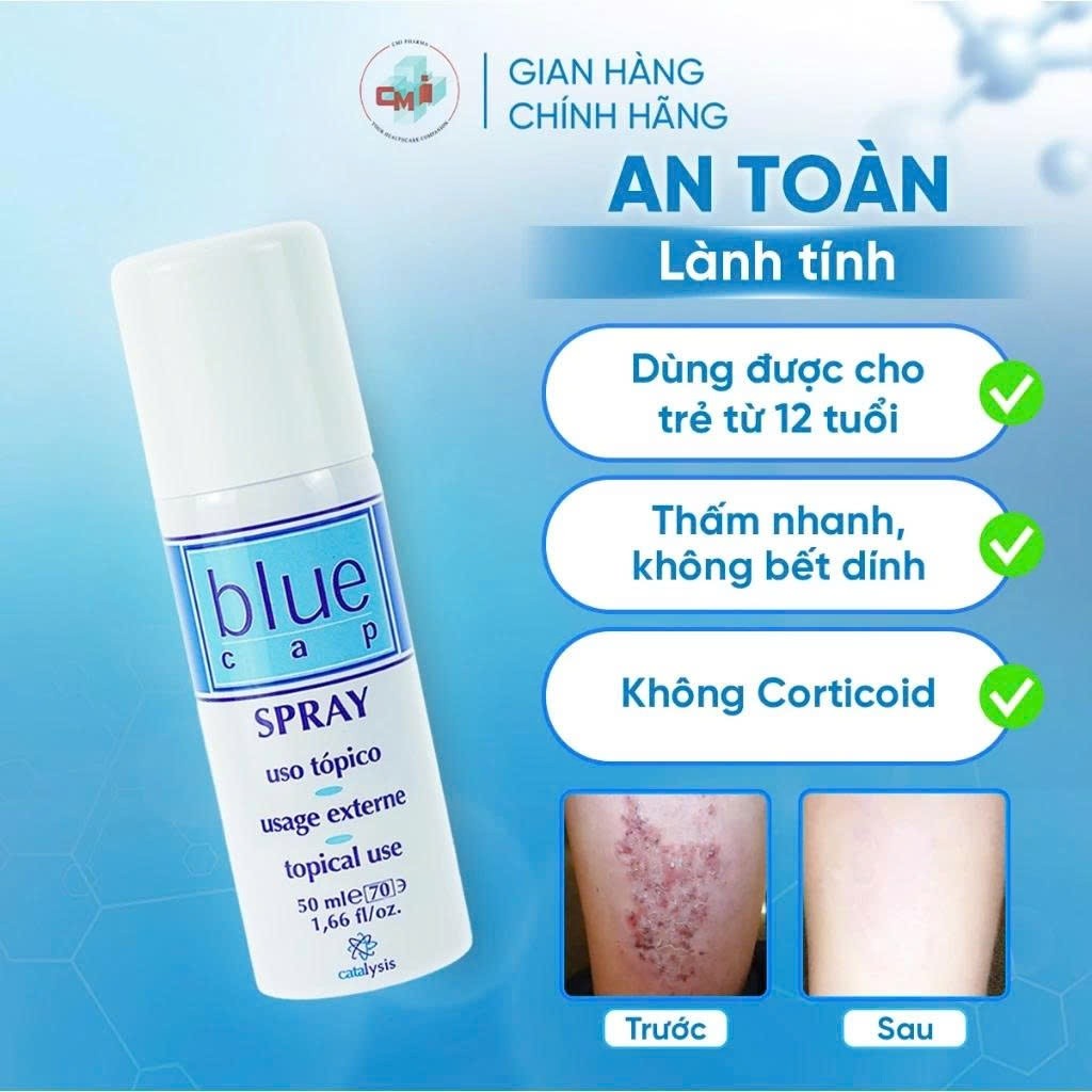 Blue Cap Spray 50ml dạng xịt hỗ trợ giảm vảy nến, viêm da cơ địa, viêm da tiết bã, viêm da dị ứng