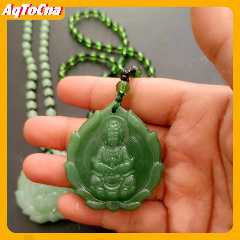 Mặt dây chuyền ngọc xanh khắc hình Phật Bà Quan Âm, trang sức Phật giáo mang lại may mắn cho cả nam và nữ