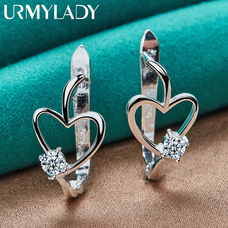 URMYLADY - Bông tai nữ bạc 925 với đá zircon hình trái tim tình yêu, thời trang quyến rũ