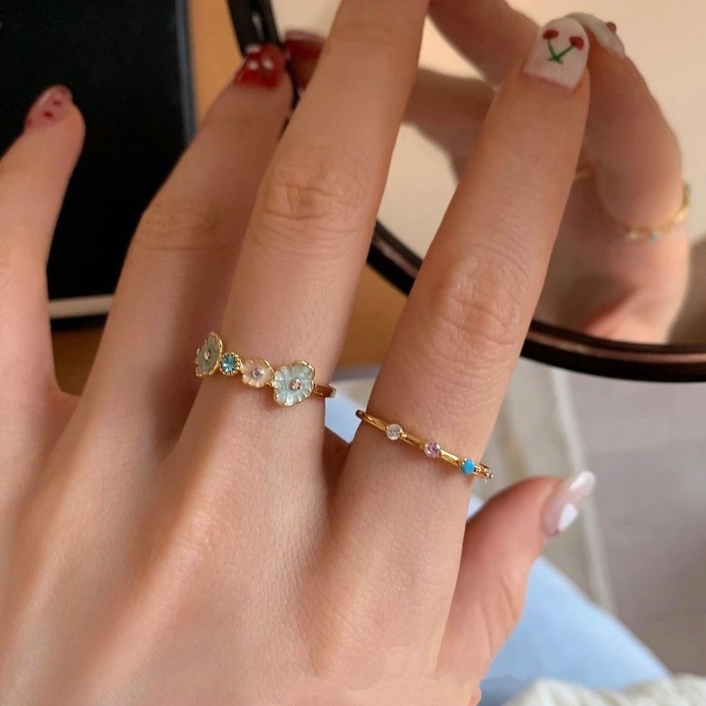 Nhẫn nữ zircon màu xanh thời trang, thiết kế tinh tế đa năng