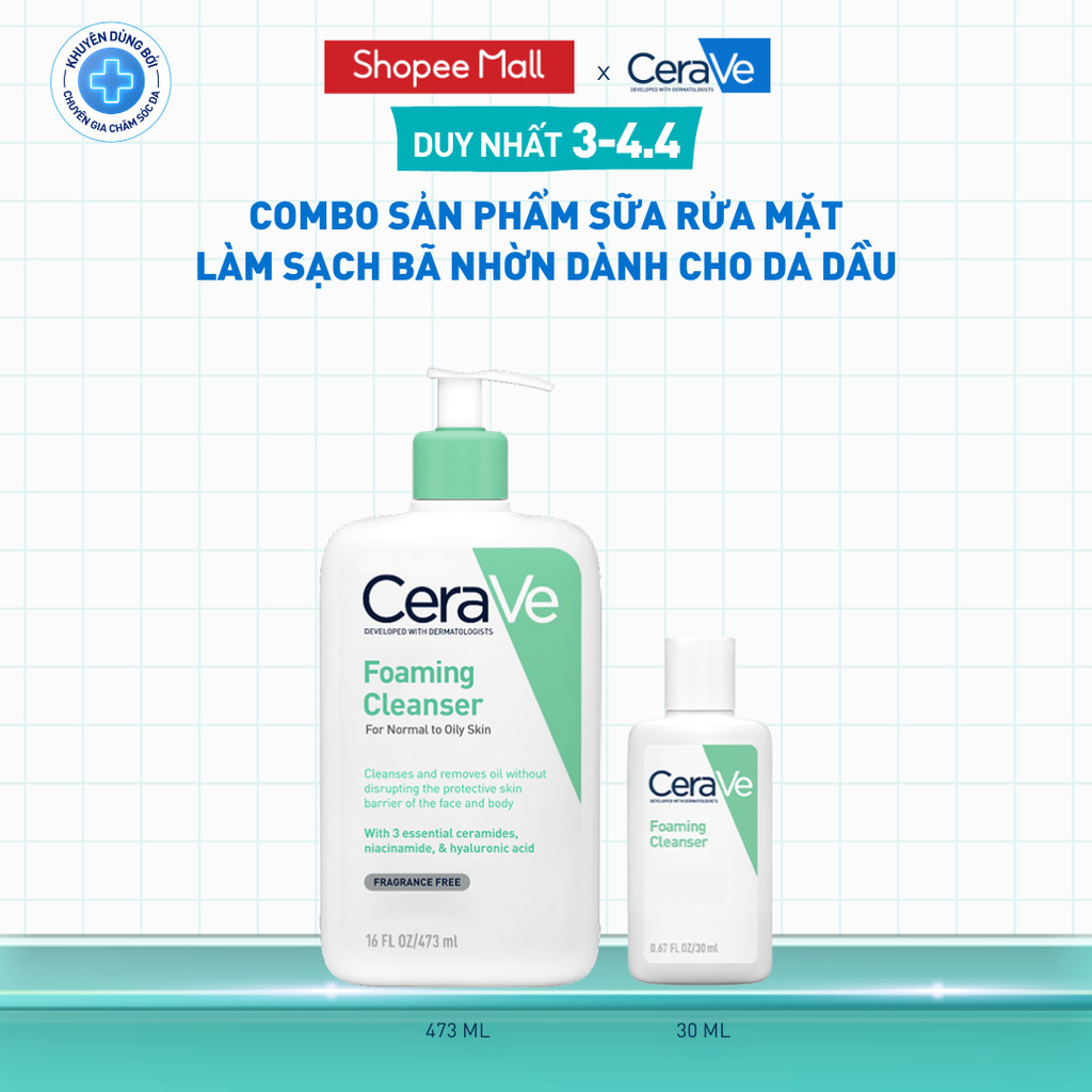[DEAL ĐỘC QUYỀN - HannahOlala] Bộ sản phẩm sữa rửa mặt CeraVe làm sạch bã nhờn dành cho da dầu Foaming Cleanser
