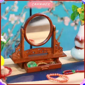 CANAMEK 1 Bộ Nhà Búp Bê Thu Nhỏ Bàn Vanity Bằng Gỗ + Bộ Trang Sức Có Gương Trang Điểm Bàn Trang Điểm Cho Phòng Ngủ CSF