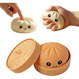 Bánh bao Squishies Bóng căng thẳng Bánh bao Squishy Bóp Đồ chơi phản hồi chậm TPR Fidget Ball với Hộp hấp để chơi trên bàn Quà tặng và vui nhộn hàng ngày