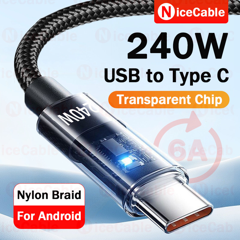 Cáp bện Nylon cường độ cao 25CM / 1M / 1.5M / 2M 240W Cáp dữ liệu siêu sạc USB sang Type C Dây sạc điện thoại có kho sạc trong suốt