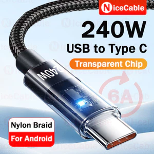Cáp bện Nylon cường độ cao 25CM / 1M / 1.5M / 2M 240W Cáp dữ liệu siêu sạc USB sang Type C Dây sạc điện thoại có kho sạc trong suốt