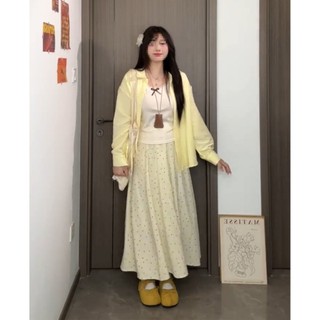 Bộ ba món size lớn phong cách thanh lịch cho nữ gồm áo khoác ngoài + áo camisole + chân váy