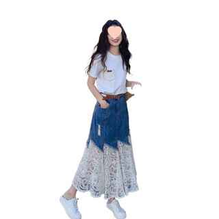 Bộ trang phục quyến rũ dành cho nữ, gồm áo ngắn tay và chân váy denim mùa hè trẻ trung thanh lịch