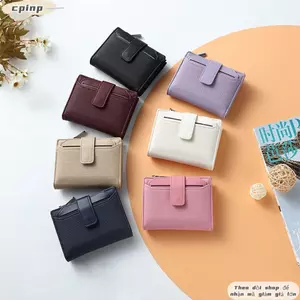 Ví Ngắn CPINCP, Ví Gấp Màu Trơn Gấp, Da PU Thời Trang Dây Kéo Tiền Xu Ví Nữ