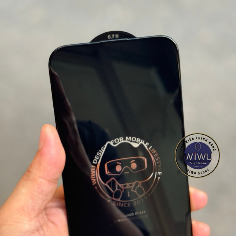 Kính Cường Lực WiWu Trong Suốt Viền Đen Cho iPhone 13 Đến 17 Pro Max - Độ Cứng 9H, Có Màng Loa Kháng Bụi, Hộp 1 & Hộp 10