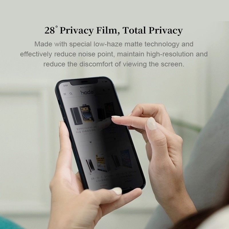 [Chính Hãng] Kính Cường Lực Hoda 2in1 Chống Nhìn Trộm & Chống Bám Vân Tay Cho iPhone 14-18 Series - Kèm Khung Tự Dán