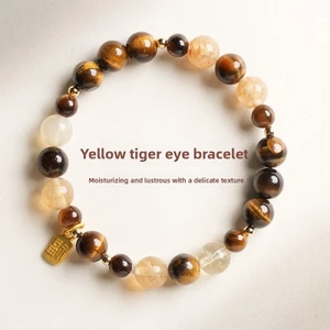 Vòng tay pha lê mắt & trà hổ vàng - Thẻ may mắn vàng - 8mm Handmade - Maillard Thẩm mỹ - Vòng tay quà tặng Unisex
