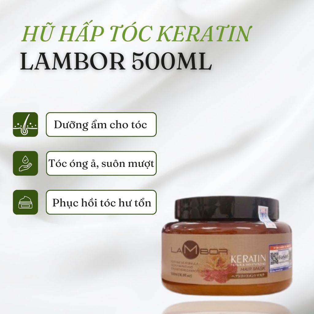 Hấp Dầu Keratin LAMBOR Ngăn Gàu, Giảm Rụng Tóc - Phục Hồi Tóc Hư Tổn Collagen Keratin Smooth 500ml