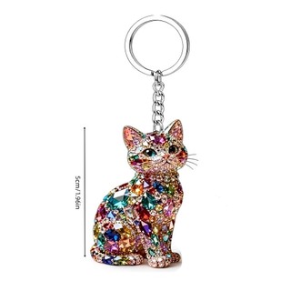 SENRTY 2 Móc Khóa Mèo Kim Cương Giả, Mặt Dây Chuyền Mèo Phẳng 2D Dễ Thương, Acrylic Mini Mèo Con Treo Trang Trí May Mắn