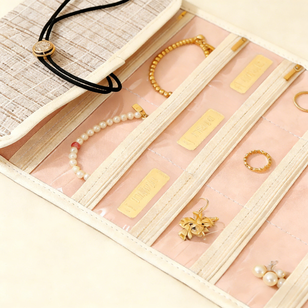 CASEGRACE Du Lịch Trang Sức Tổ Chức Cuộn Có Thể Gập Lại Hộp Đựng Trang Sức Bông Tai Vòng Cổ Vòng Tay Túi Bảo Quản Hộp