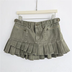 Váy denim ngắn nữ phong cách châu Âu - Mỹ ngọt ngào và nóng bỏng, thiết kế túi kéo, cảm giác xếp ly không đều