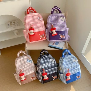 Phong Cách Mới Phong Cách Phương Tây Kẻ Sọc Ba Lô Hoạt Hình Chó Con Dễ Thương Bé Trai Bé Gái Ba Lô Nhỏ Apple Mặt Dây Chuyền Dung Tích Lớn Trẻ Em Túi Đi Học