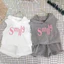 Trẻ em Áo Hoodie không tay Trang phục Vest Bộ quần short nhẹ mùa hè thường ngày Bộ đồ mặc hàng ngày hai mảnh
