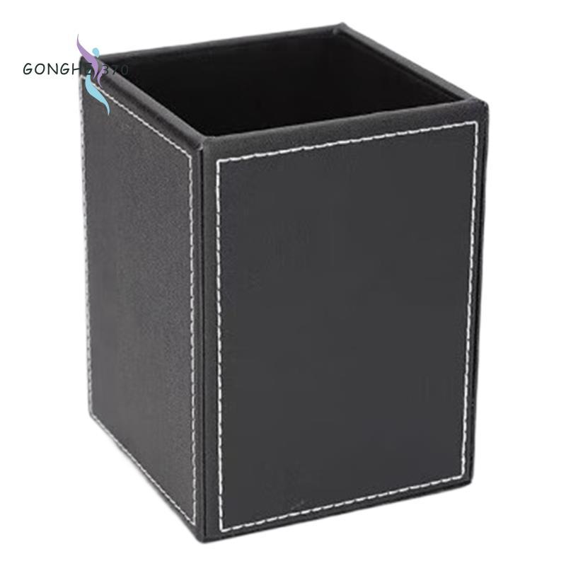 Văn phòng phẩm bằng da Hộp đựng bút chì Thiết kế vuông đơn giản Hộp đựng bàn làm việc màu đen dành cho sinh viên