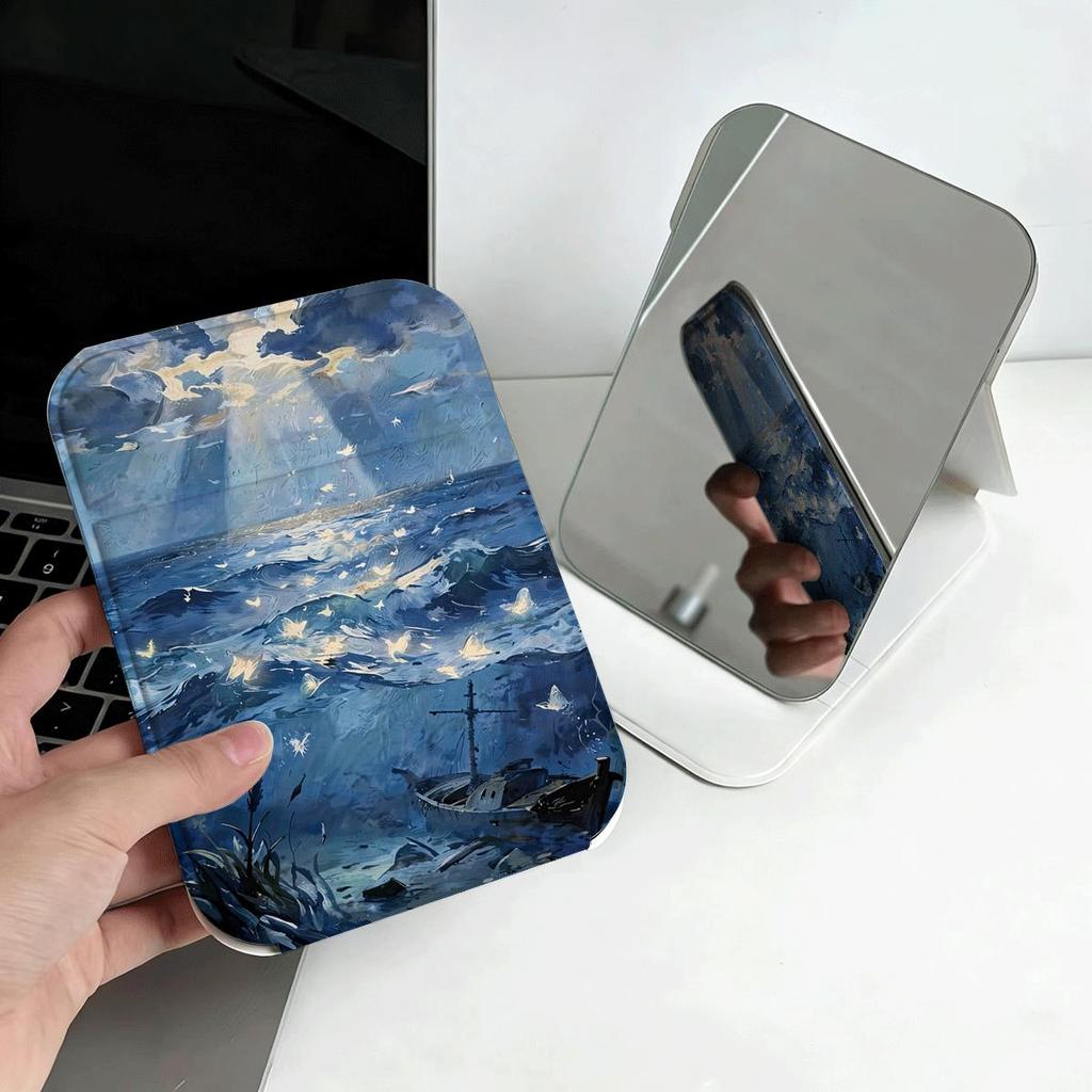Ánh sáng biển sâu Gương Gấp Xinh Đẹp Gương Trang Điểm Foldable Thời Trang Nữ