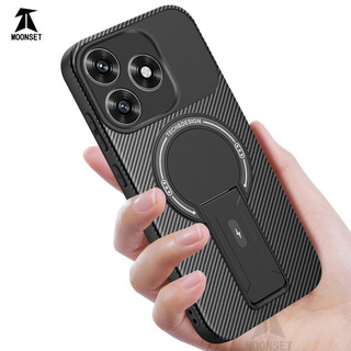 Dành Cho Honor X5c Plus / Play 10A 4G Ốp điện thoại Sợi Carbon Kết Cấu Mặt Sau Cứng Từ Tính Có Chân Đế Mềm TPU Cạnh Chống Sốc Mỏng Bao